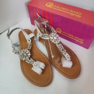 Silver Metallic Crystal Thong Sandals NEW Size 8.5